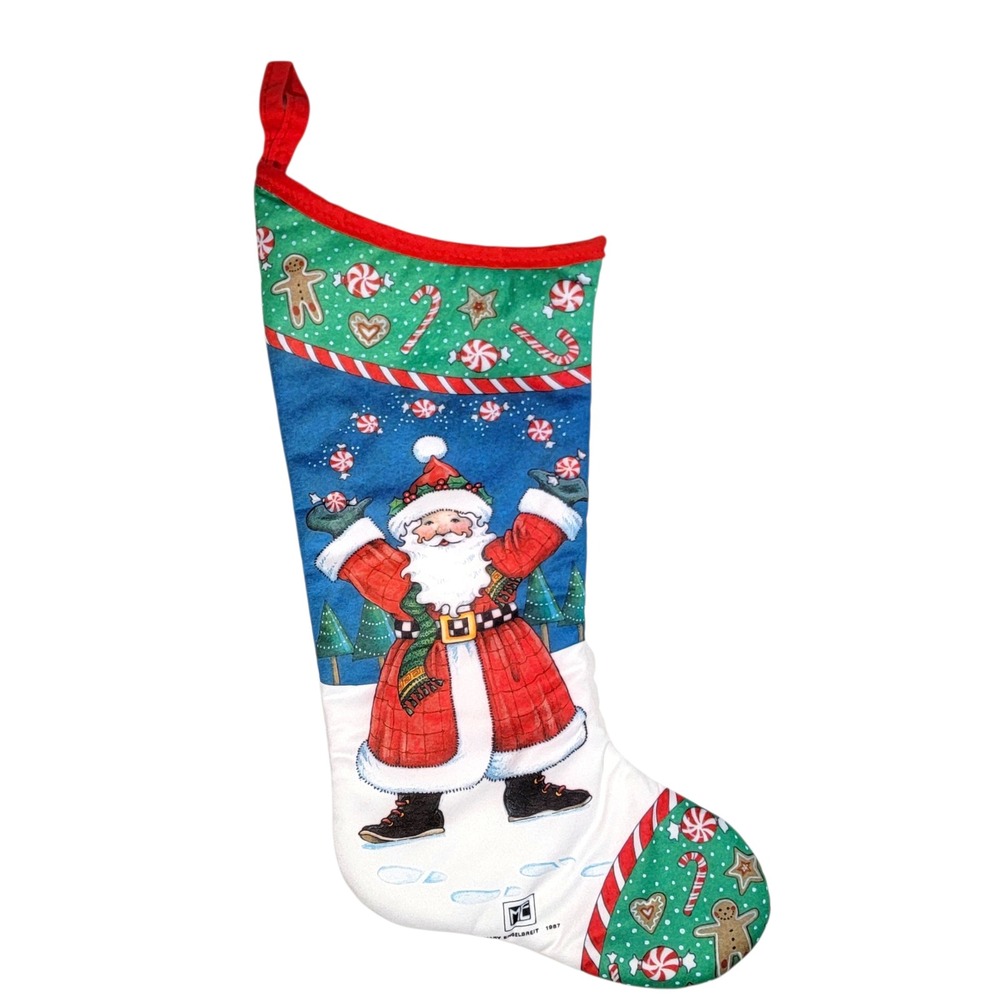 VTG 80s Mary Engelbreit Santa‎ Claus Christmas Stocking 1987 18" Holiday Festive